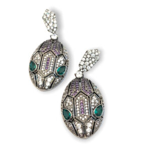 Anaisa Statement Earrings in Gunmetal with Emerald and Cubic Zirconia