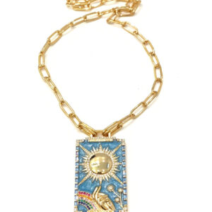 Apollo Pendant Necklace in Gold with Turquoise Enamel and Cubic Zirconia