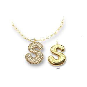 Keira Bubble Initial Necklace in Gold with Cubic Zirconia