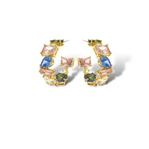 Jules Hoop Earrings in Gold with Multi-Colored Cubic Zirconia