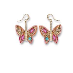 Nabi Drop Earrings in Antique Gold with Pink Accents
