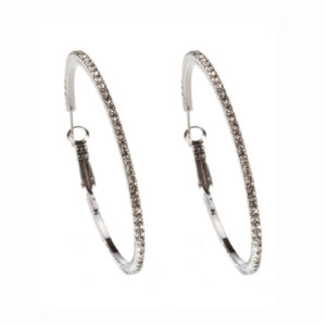 Roxy Hoop Earrings 2” in Gunmetal with Cubic Zirconia