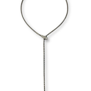Savannah Lariat Necklace with Snake Detail and Cubic Zirconia in Gunmetal