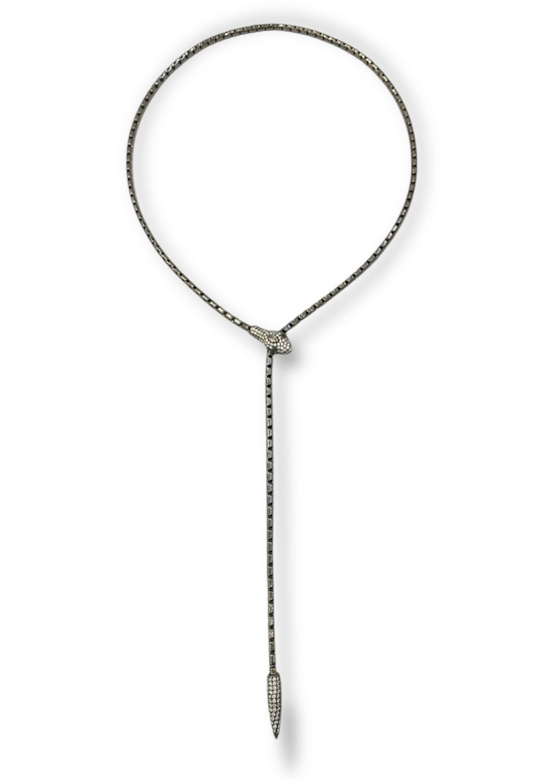 Savannah Lariat Necklace with Snake Detail and Cubic Zirconia in Gunmetal
