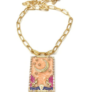 Selene Pendant Necklace in Gold with Peach Enamel and Cubic Zirconia